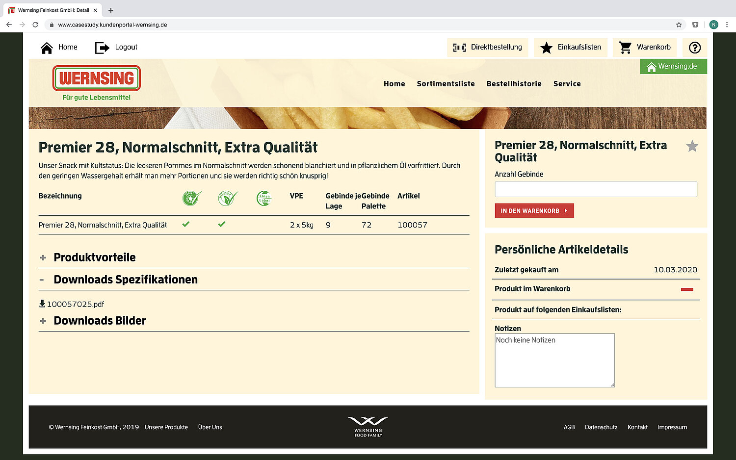 Produktinformationen auf der Detailseite